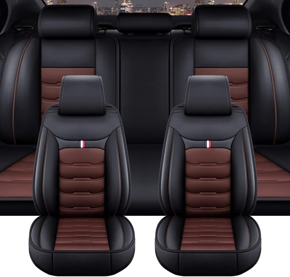 Autositzbezüge, passend für Toyota CHR C-HR 2018–2021, echtes Leder, wasserdicht und atmungsaktiv, 5-Sitzer-Sitzbezug, Autoteile, Schwarz/Rot von Generisch