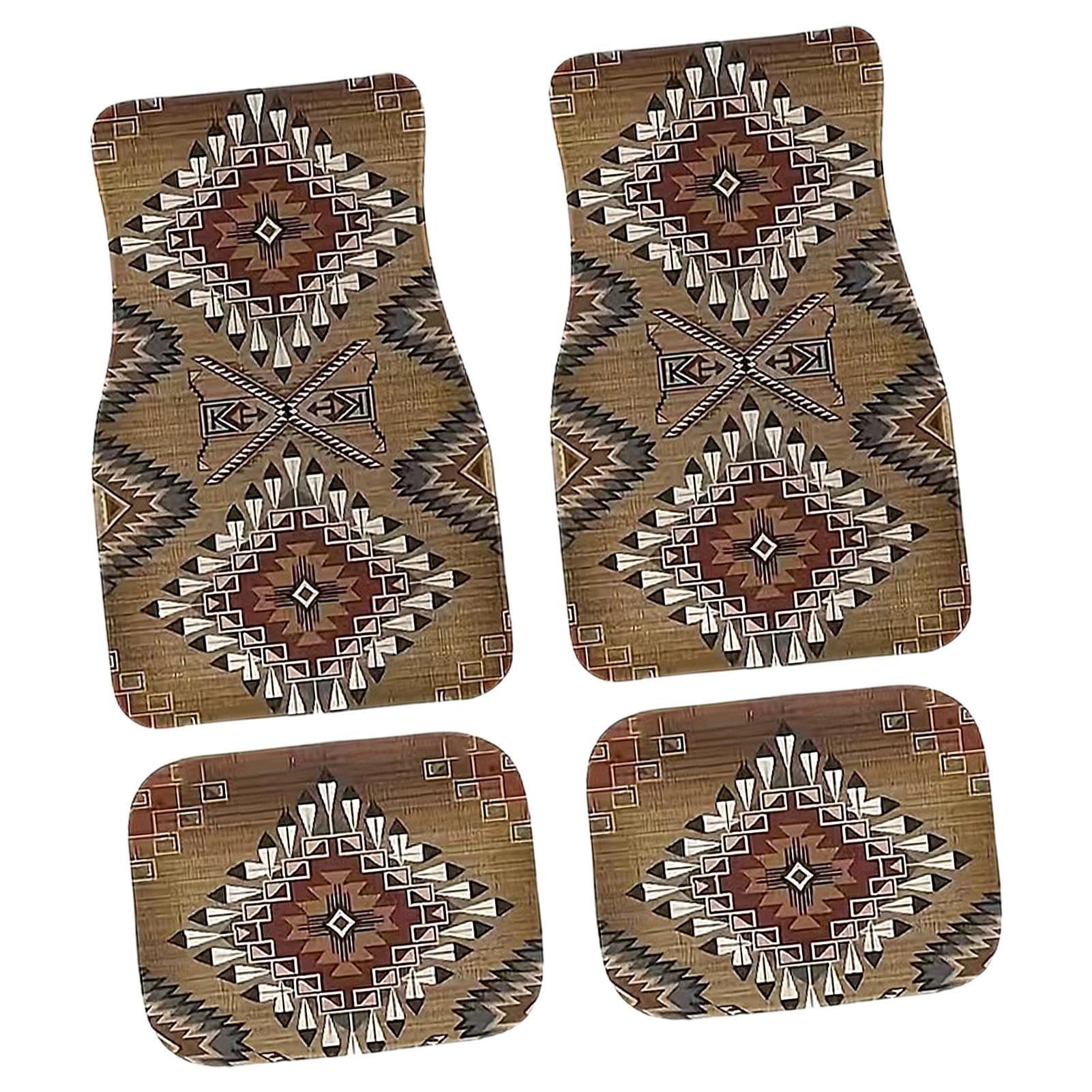 Bohemian Auto Matten, 4 Stück Retro-Design-Automatten, Retro Boho Auto Fußmatten Set, Auto Bodenteppiche 4er Set, Heavy Duty Teppiche Böhmische Automatten Boho Auto Zubehör von Generisch