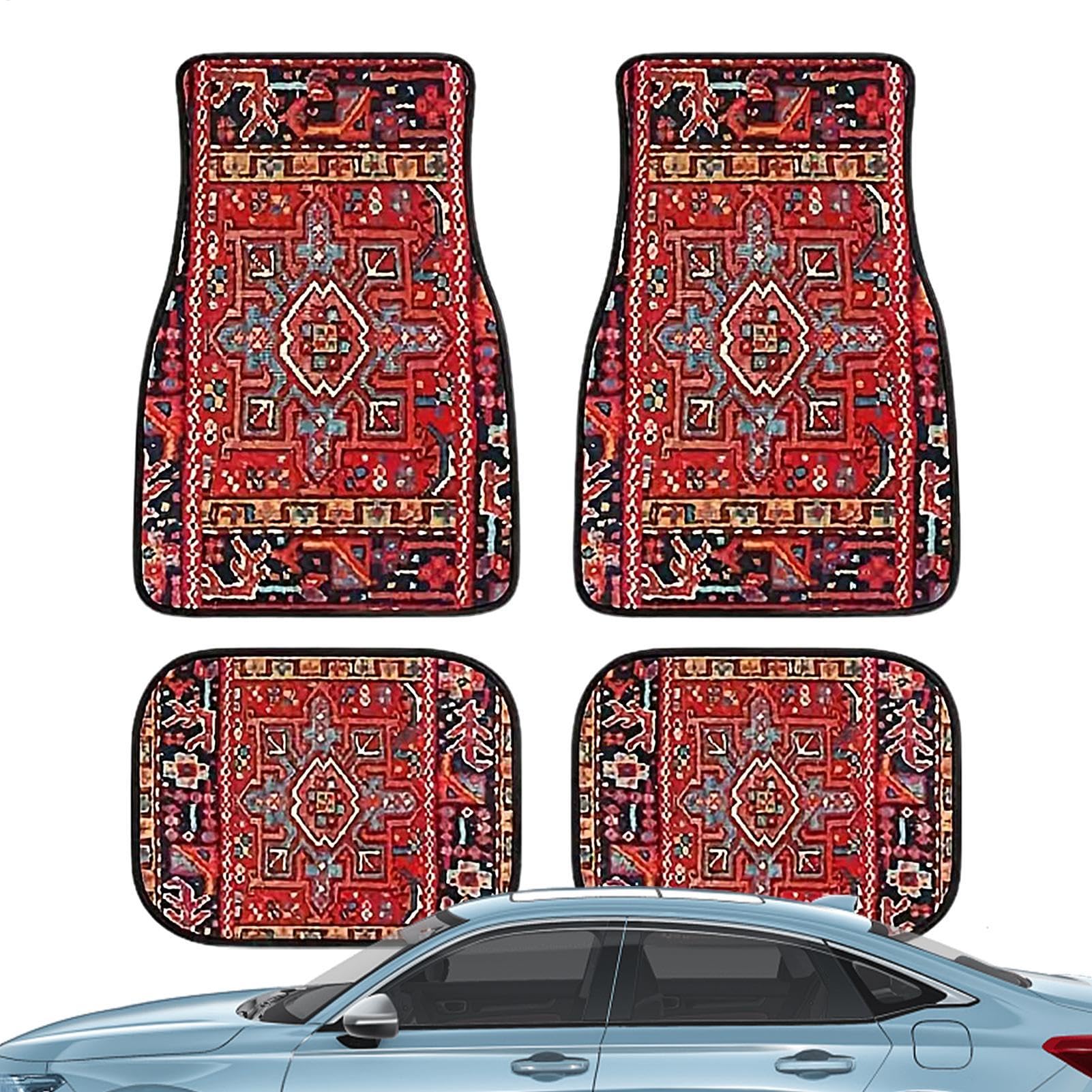 Bohemian Auto Matten, 4 Stück Retro-Design-Automatten, Retro Boho Auto Fußmatten Set, Auto Bodenteppiche 4er Set, Heavy Duty Teppiche Böhmische Automatten Boho Auto Zubehör von Generisch