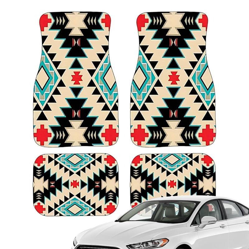 Bohemian Auto Matten, 4 Stück Retro-Design-Automatten, Retro Boho Auto Fußmatten Set, Auto Bodenteppiche 4er Set, Heavy Duty Teppiche Böhmische Automatten Boho Auto Zubehör von Generisch