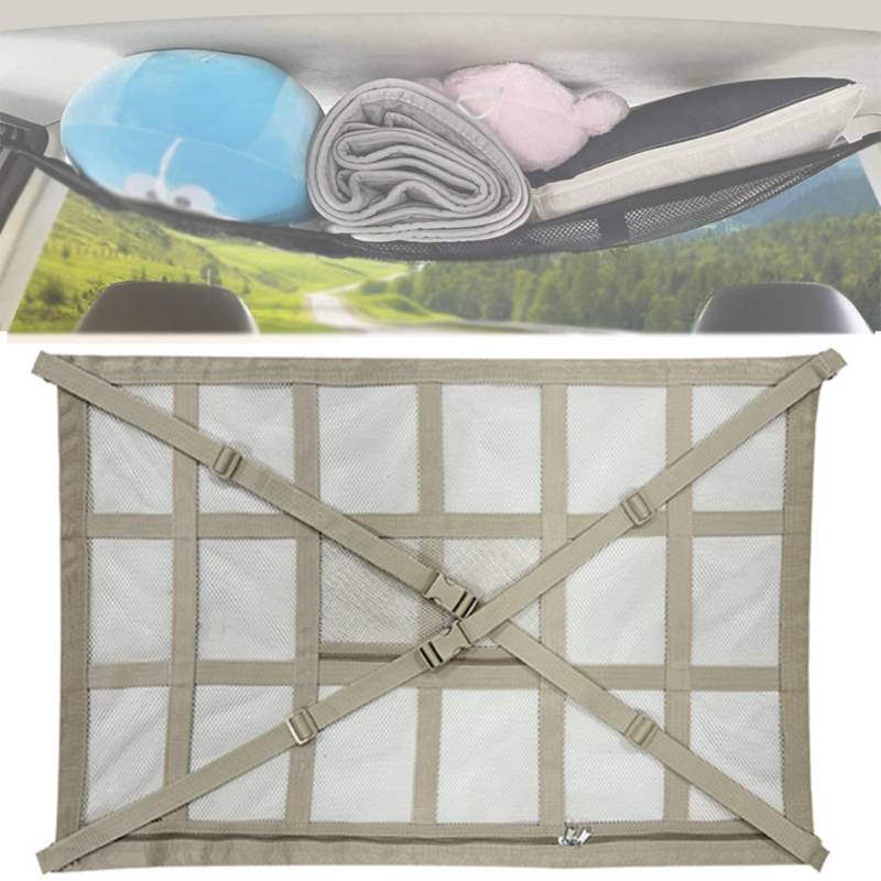 Car Ceiling Cargo Network Slimline Cargo Net, Double Layer Roof Mesh, Strengthen Load-Bearing and Droop Less, Truck SUV Travel Long Road Trip Camping Interior Accessories (Beige 18 grids,30.7*20.9in) von Generisch