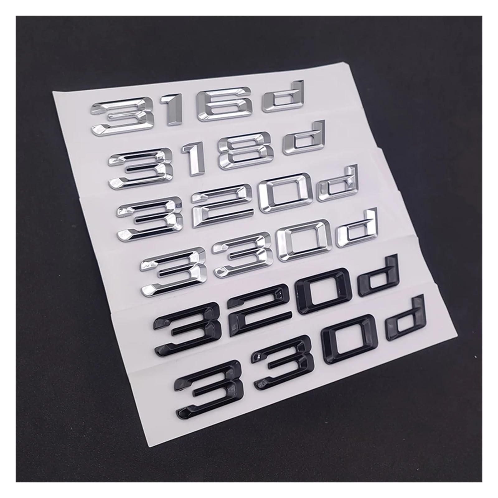 Chrom ABS 3D 330d 316d 318d 325d 335d 320d Buchstaben Emblem Aufkleber kompatibel mit Zubehör E46 E90 F30 E91 F31 (Glossy Black 2018-24,318d) von Generisch