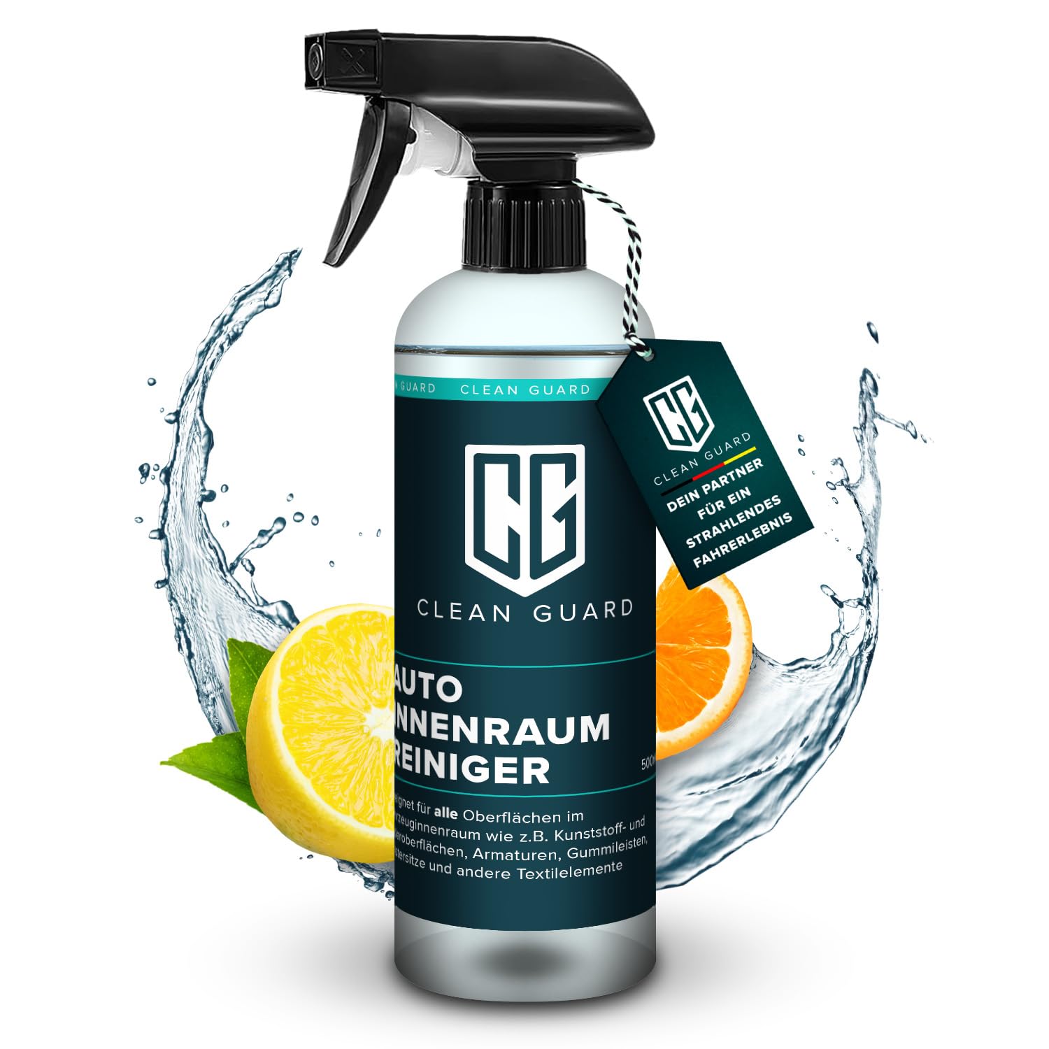 Clean Guard Auto Innenraumreiniger 500ml | Cockpitpflege Auto Innenraumreiniger für Kunststoff, Polster, Leder & Armaturen | Das Allround Autozubehör für die Autopflege mit frischem Citrusduft von Generisch