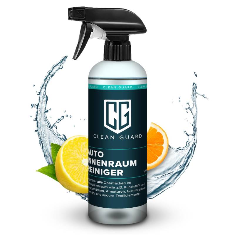 Clean Guard Auto Innenraumreiniger 500ml | Cockpitpflege Auto Innenraumreiniger für Kunststoff, Polster, Leder & Armaturen | Das Allround Autozubehör für die Autopflege mit frischem Citrusduft von Generisch