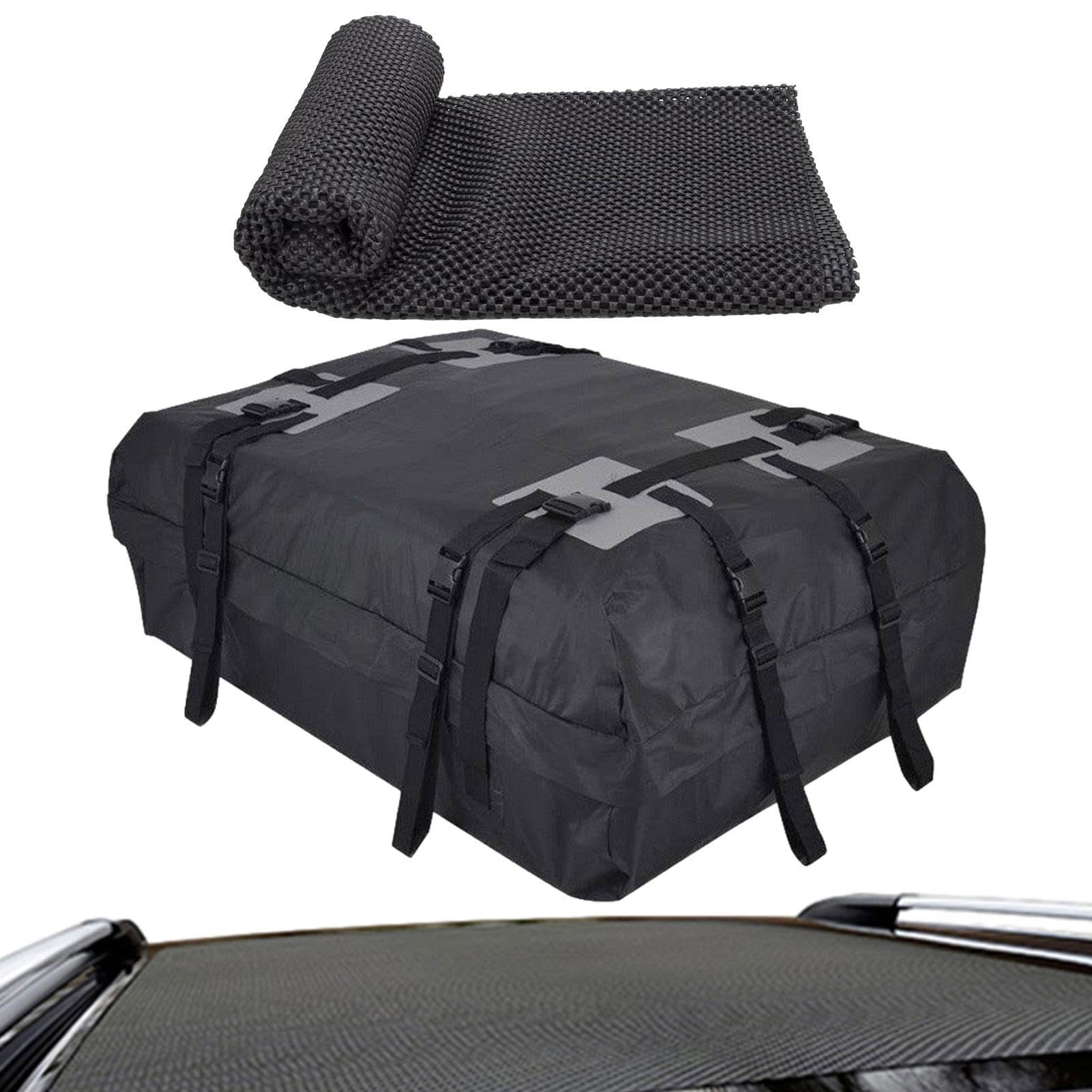 Dachträger Cargo Carrier | Auto Dachgepäckträger Tasche mit 15 Kubikfuß Kapazität | Aufbewahrungstasche mit extra Riemen Wasserdicht 600D Autodachtasche für alle Fahrzeuge mit ohne Träger von Generisch