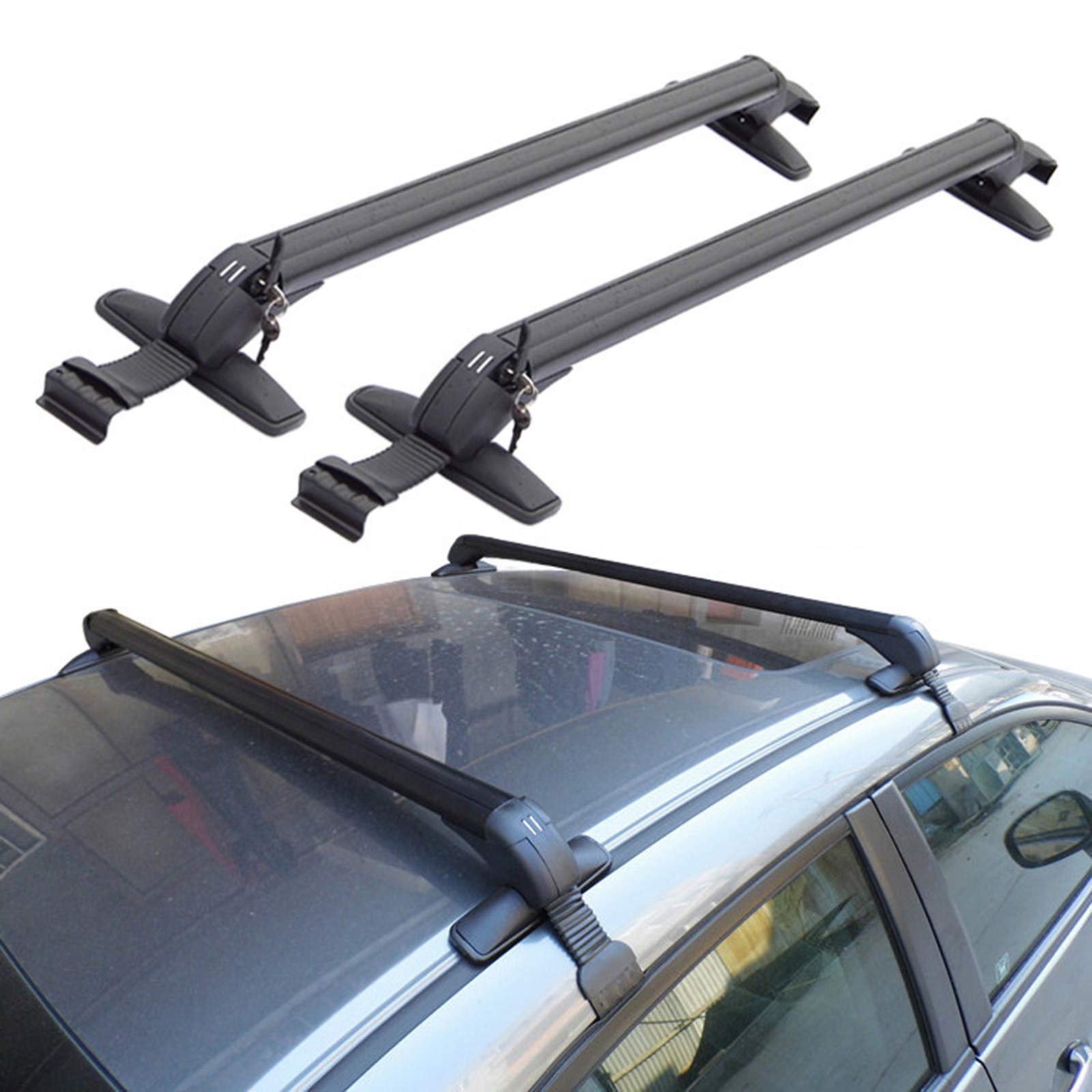 Dachträger-Querstangen für Auto, SUV, ohne Dach-Seitenschiene, universell verstellbare Aluminium-Gepäck-Querstange mit Diebstahlsicherung, B-110 cm von Generisch