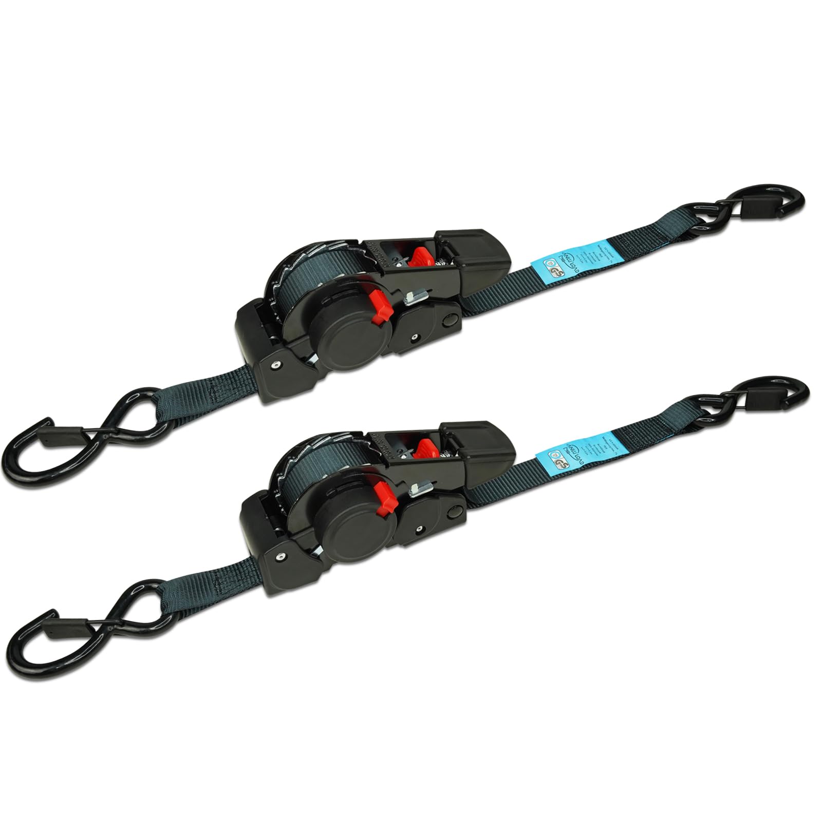 ENJ 2-Pack Automatik Spanngurt (2.5 cm x 3.5 m),Retractable Ratchet Strap,Ratschenbindegurt für Motorräder, Boote, Atvs, Utvs. W.L.L:317 kg/B.S:952 kg von Generisch