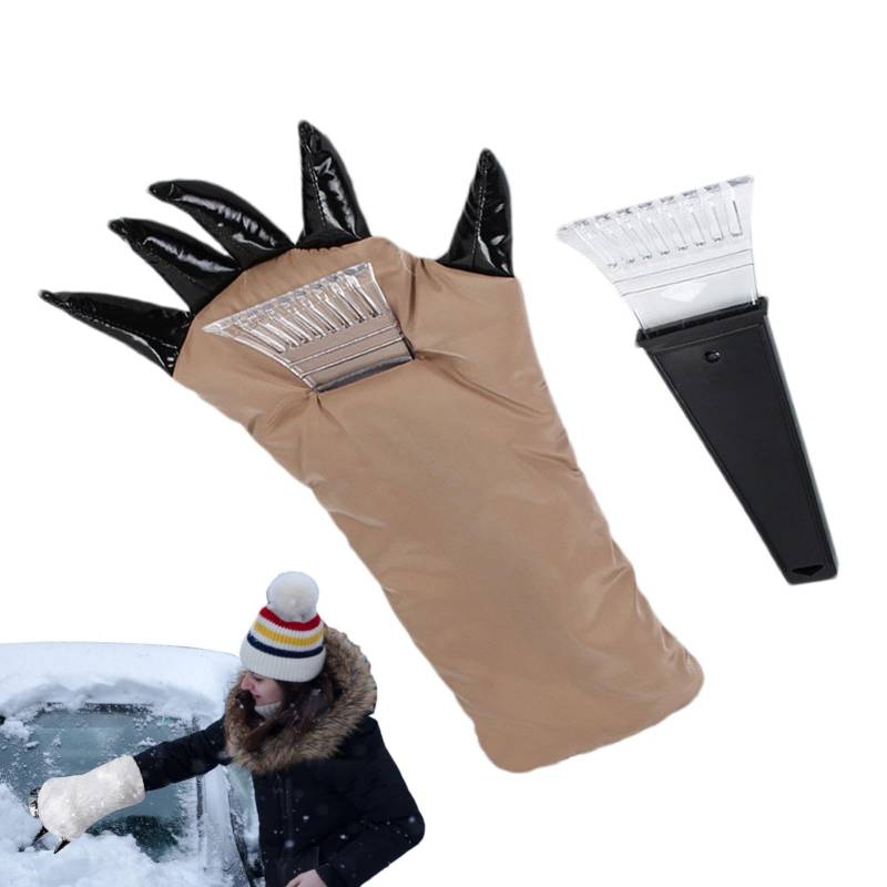 Eiskratzer-Fäustlinge, Schneeräumschaufel für Haus, Bärenklauen-Handschuhe mit Eiskratzer, warmer Auto-Windschutzscheiben-Schaber, Fäustlinge, perfekt für Winter, kaltes Wetter, Schneeräumung für von Generisch