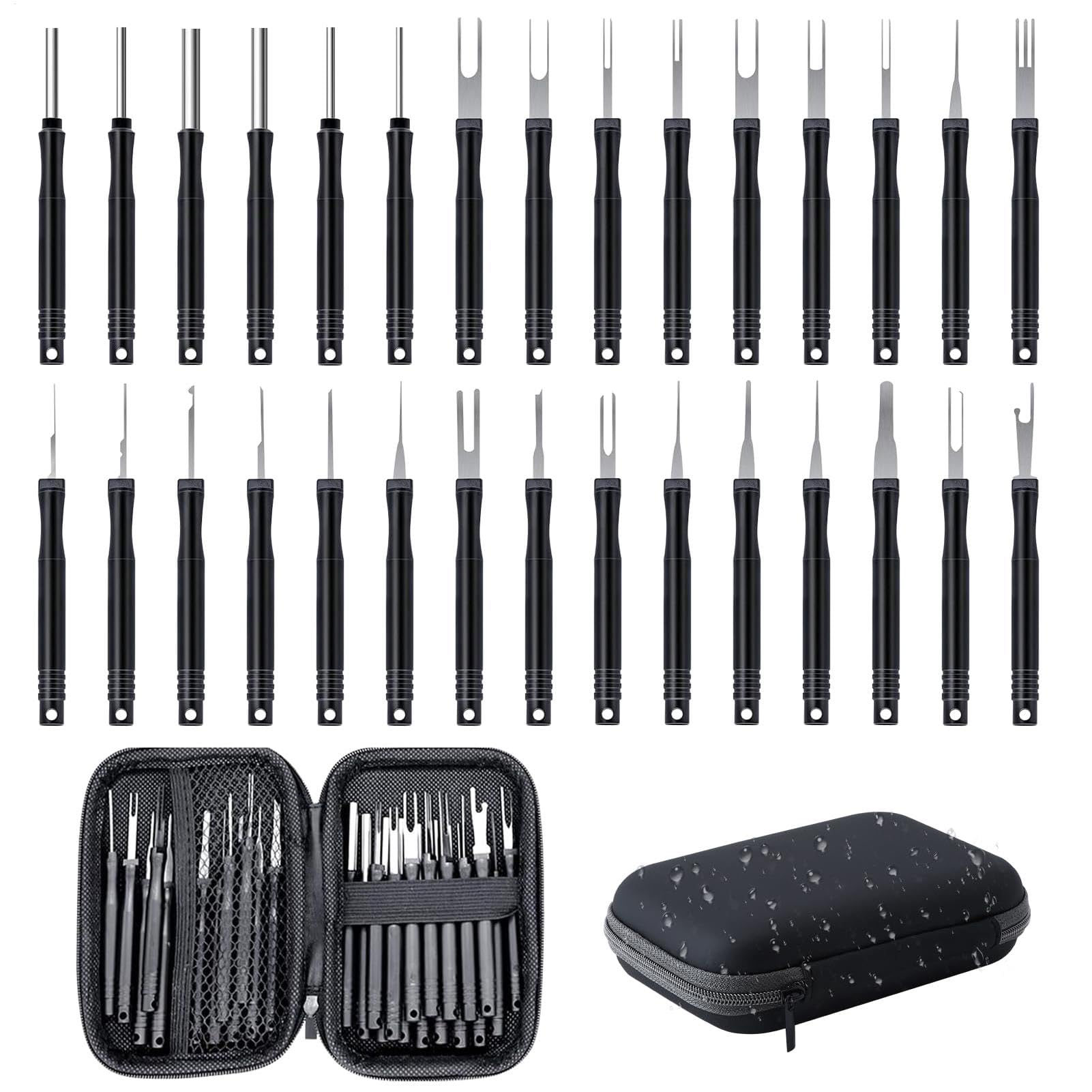 Entriegelungswerkzeug Terminal Removal Tool Kit For Car,30 Wire Connector Pin,Release Key Extractor Tools Set For Most Connector Terminal,Steckverbindung Ausbauwerkzeug Für Flach Rundsteckkontakte von Generisch