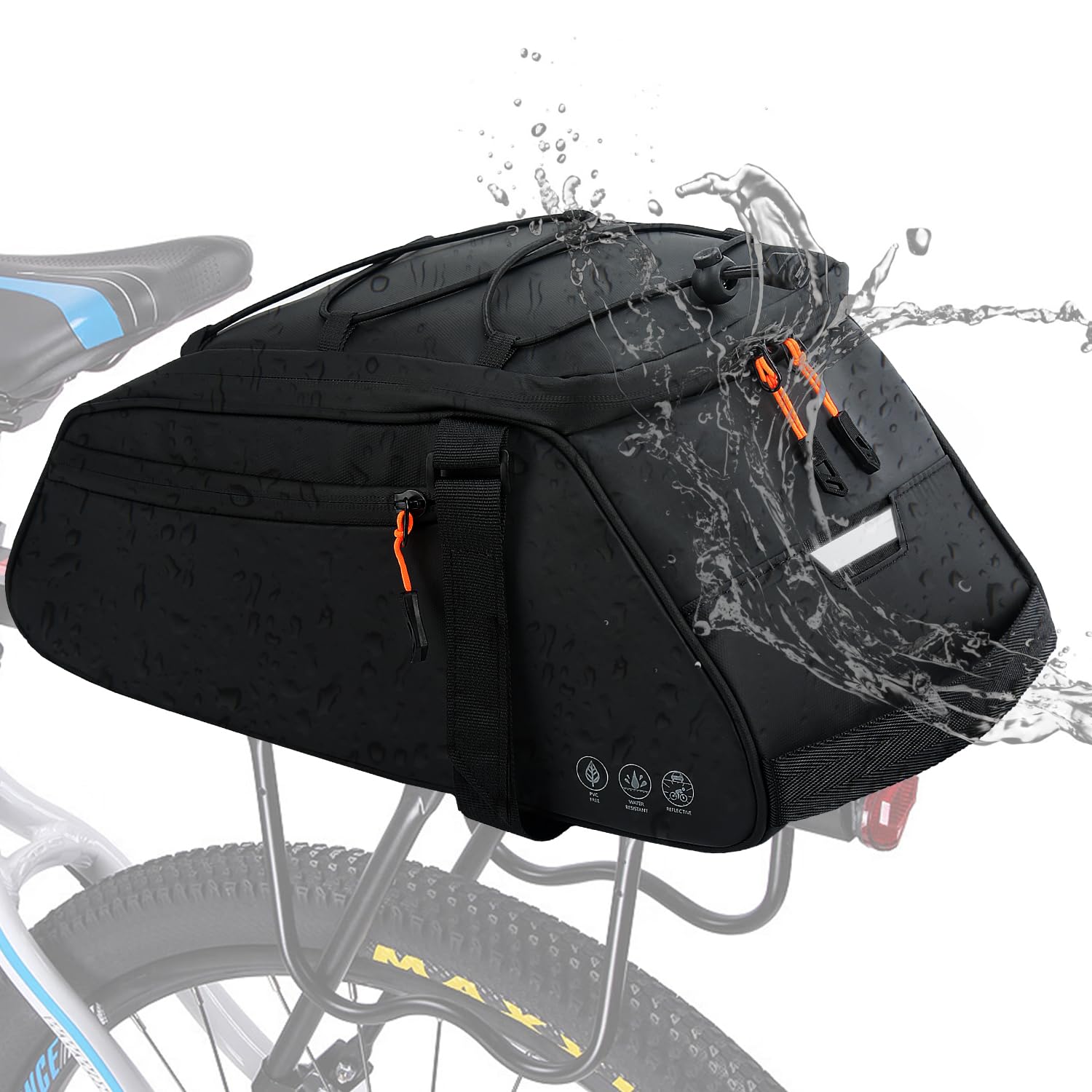 Fahrrad Gepäckträgertasche wasserdicht, 12L Fahrradtaschen für Gepäckträger reflektierend, 3in1 Geeignet als Fahrradtasche, Umhängetasche und Handtasche mit Regenschutz für Pendeln, Einkaufen Schwarz von Generisch