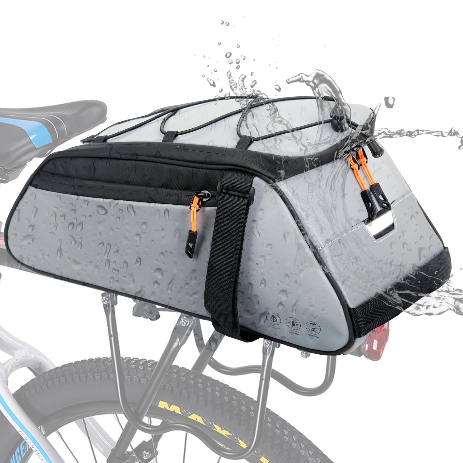 Fahrrad Gepäckträgertasche wasserdicht, 12L Fahrradtaschen für Gepäckträger reflektierend, 3in1 Geeignet als Fahrradtasche, Umhängetasche und Handtasche mit Regenschutz für Pendeln, Einkaufen Silber von Generisch