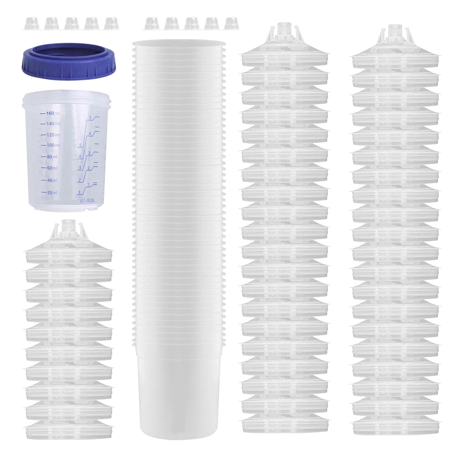 Farbmischbecher – Farbmischbecher für Autolack | 50 transparente Farbmischbecher-Kits, Wasch- und Automobil-Farbsprühset, Farbsprühbecher für Autos, LKWs, SUVs von Generisch