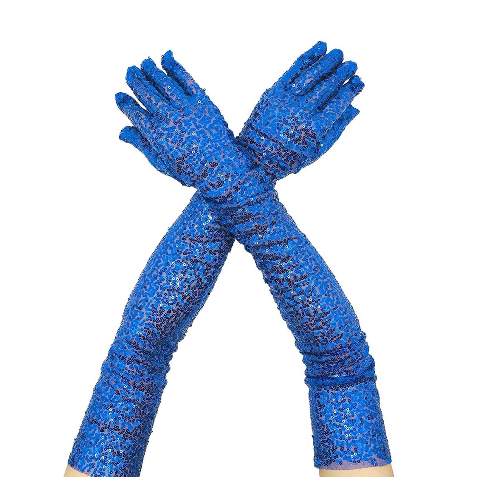 Fashion Sparkly Gloves Sequins Long Gloves Elastic Gloves Glitter Costume For Women And Girls Schuhe Für Hundehalter (Blue, One Size) von Generisch