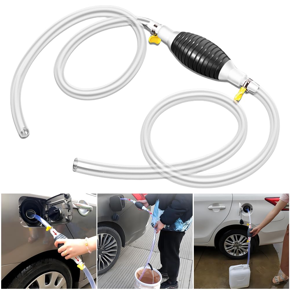 Flüssigkeitssauger, Handpumpe, Schlauchpumpe, Benzinpump Umfüllpumpe, Kraftstoffpumpe, Handpumpe Wasser mit Schlauch und 2 Schlauchschellen für Auto Boot Motorrad Haushalt Aquarium (1 Meter) von Generisch