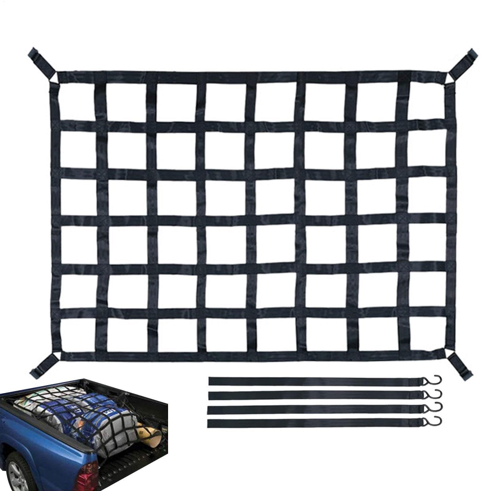 Frachtnetz Heavy Duty,Super Duty 4" x 4" Bungee Cargo Net | Dachgepäckträger-Gepäcknetz für Pickups, SUVs, kleine Anhänger, strapazierfähiges Ladeflächen-Bungee-Netz und Aufbewahrungstasche von Generisch