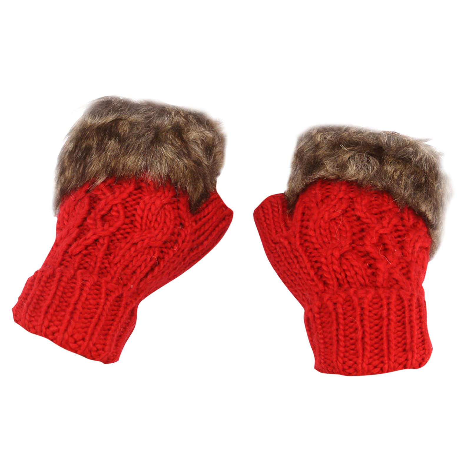 Frauen-Winter-warme Handschuhe halbe Finger-Handschuhe stricken fingerlose Handschuhe Handschuhe Mit Fell (Red, One Size) von Generisch