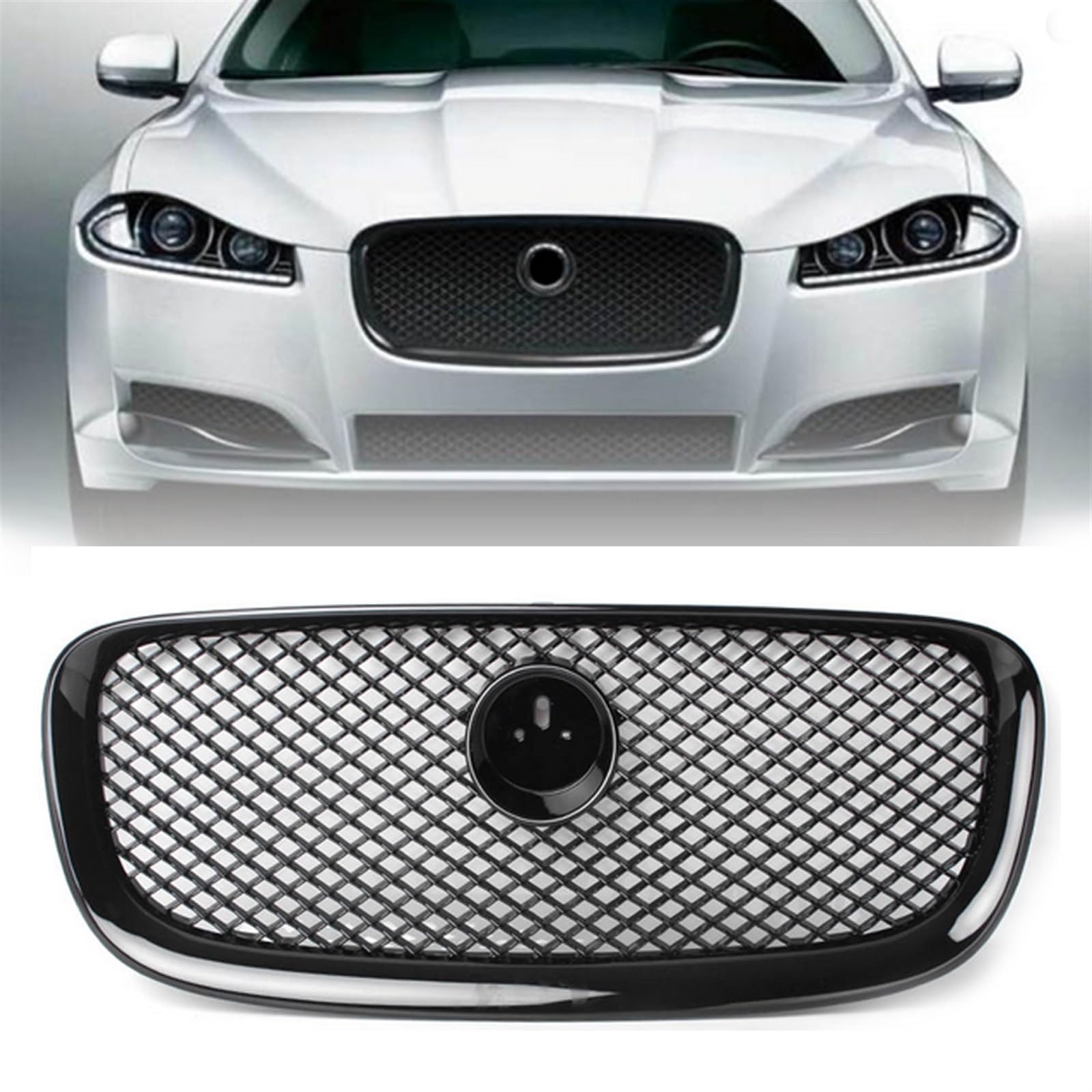 FrontstoßStange Auto-Frontgrill Kühlergrill Frontstoßstangengrills Für Jaguar XF XFR X250 2012–2015(Schwarz) von Generisch