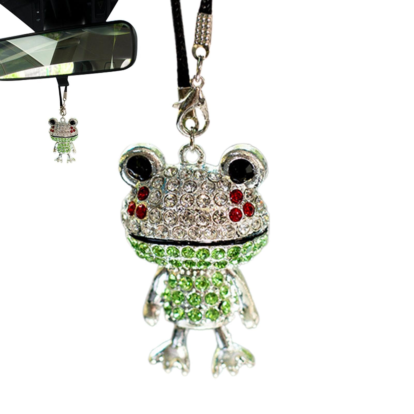 Frosch Schaukel Rückspiegel - Strass Frosch Armaturenbrett | Niedlicher Frosch Rückspiegel Schaukel Frosch Ornamente Auto Dekoration | Strass Frosch Auto Spiegel Zubehör für Auto Anhänger von Generisch