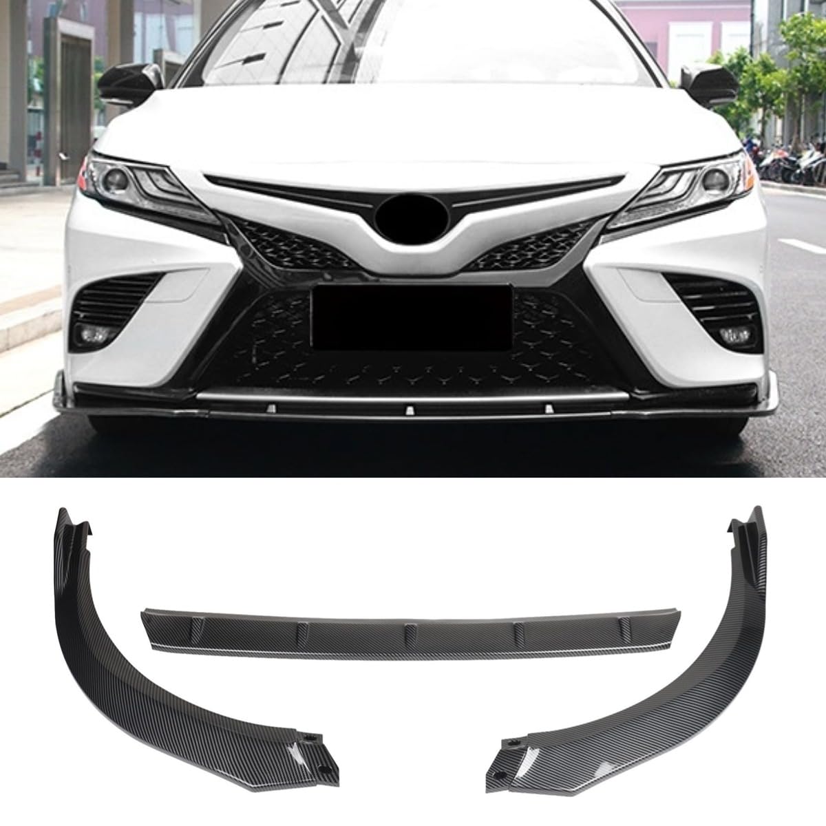 Für Toyota Camry 8th Gen 2018-2023 Body Kit Frontstoßstange Spoiler Sport Style Frontstoßstange Splitter Autozubehör (18-20 Carbon Look) von Generisch