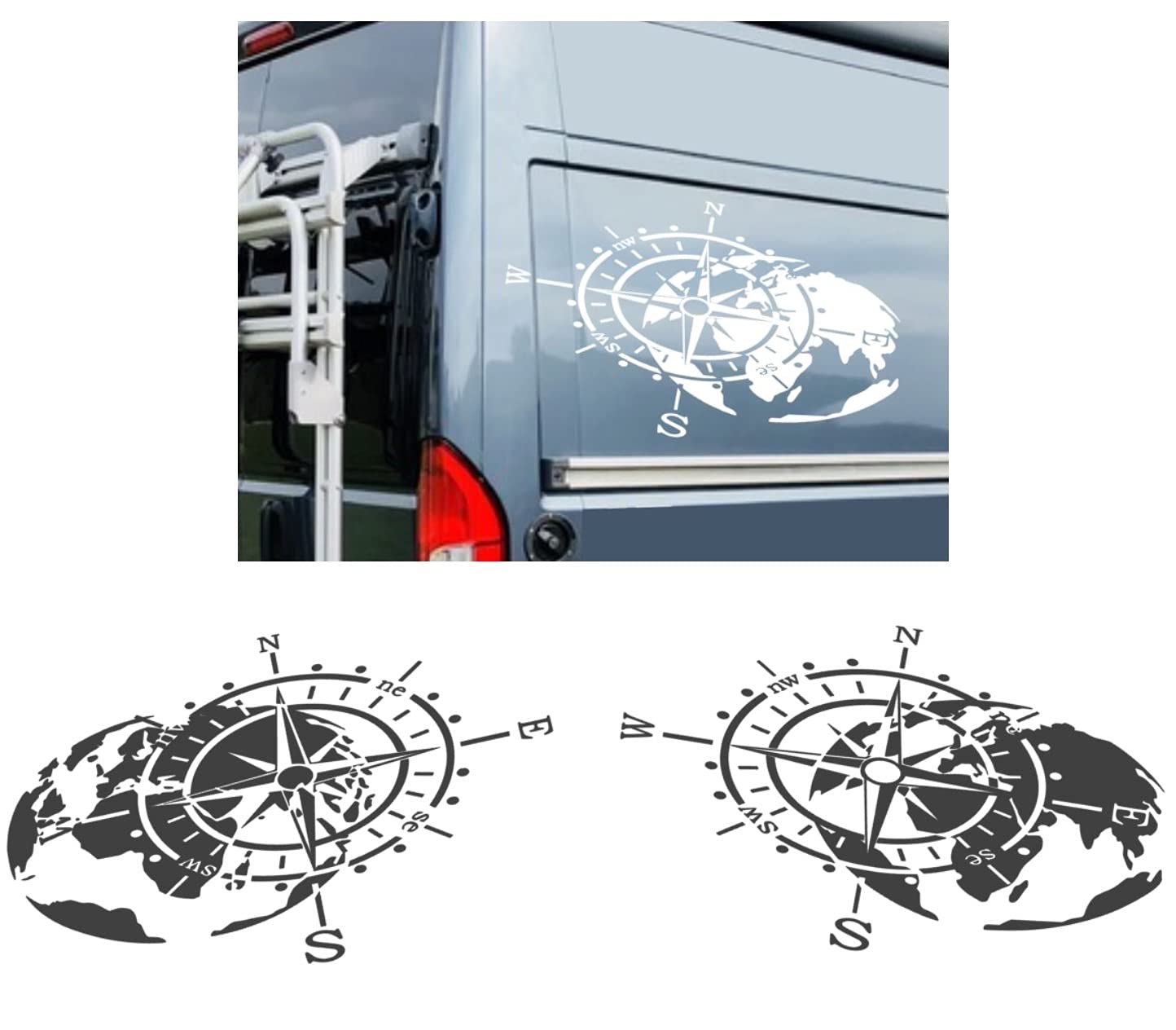 Generisch 2 Stück Kompass Aufkleber Siehe Titelbild, Silhouette Aufkleber (303/5) (schwarz matt, 70 x 40 cm) von LZBBD