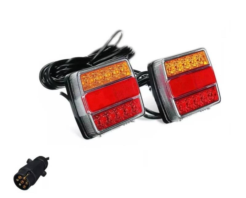 Generisch 2x LED Heckleuchten mit Magnet 12V Rückleuchten L+R Satz E4 Prüfzeichen mit 5 Funktionen + 7,5m Kabel 7 poliger Stecker LKW Traktor Anhänger Wohnwagen Schleppdiesnt PKW Neu OVP von Generisch