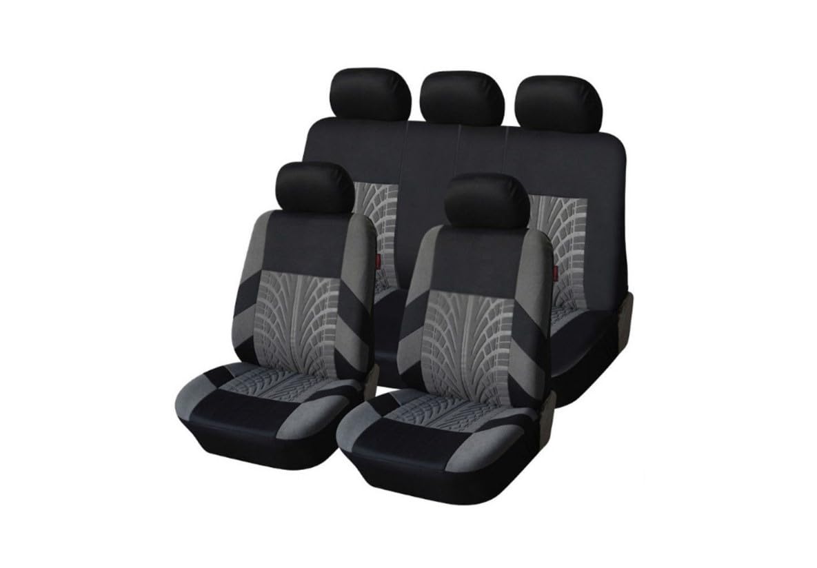 Generisch 5er Komplettsatz Premium Sitzbezüge von Polyester Vorne + Hinten Bezüge Elegante Grau/Schwarz Schonbezüge Neu OVP Universal Auto PKW Hund Tierschutz Abwaschbar Luxus von Generisch