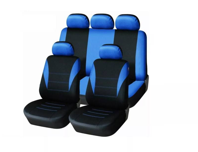 Generisch 5er Komplettsatz Premium Sitzbezüge von Polyester Vorne + Hinten Bezüge Elegante Schwarz/Blau Schonbezüge Neu OVP Universal Auto PKW Hund Tierschutz Abwaschbar von Generisch