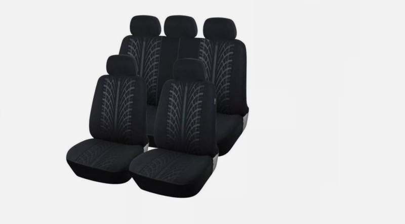 Generisch 5er Satz Premium Sitzbezüge Schwarz Schonbezug Luxus Komplettsatz Hochwertig Polyester Vorne + Hinten Vollsatz Neu OVP Universal Auto PKW SUV von Generisch