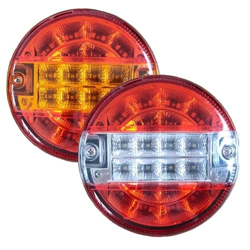 Generisch Auto-Rücklicht 1PC 1030V 20 Runde Auto Hinten Rücklicht Bremse Stopp Drehen für Signal Lampe Hamburger für Lkw Lkw Van Anhänger 3 Funktion Anhängerbeleuchtung(WhiteRed) von Generisch