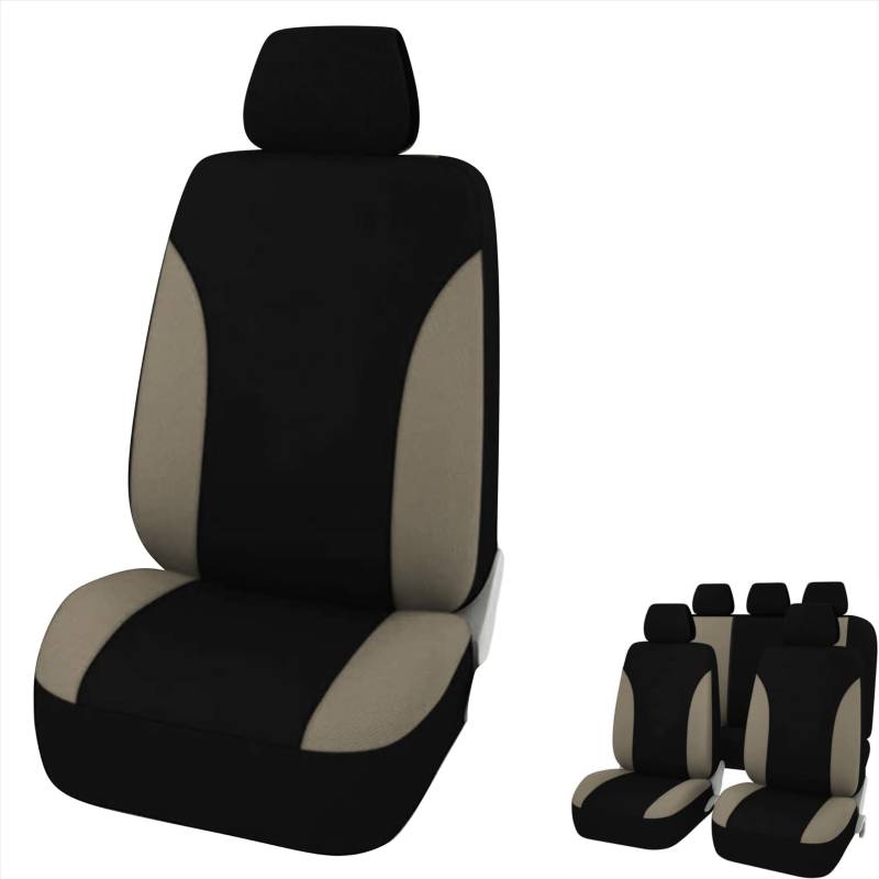 Generisch Auto Sitzbezug Set Komple vorne und Hinten Sitzbezüge Sitzschoner Universal Schonbezüge Auto Schwarz Beige (11 Teilig) XOKL01BEL3 von Generisch