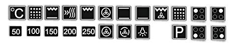 Generisch EIN Set mit 23 Stück Herd Aufkleber E Herd Beschriftung Ofen Koch Schalter Zeichen Symbole (R59) (weiße Symbole auf schwarzen Hintergrund, 10x10 mm) von Generisch