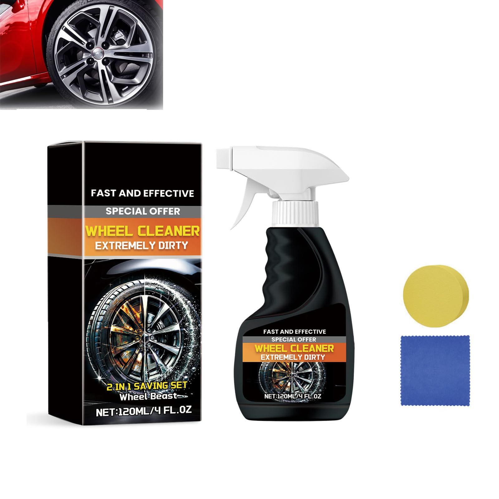 Generisch Felgen Reinigungsset | Felgenreiniger Sonderedition 120ml + Felgenbürste | Alufelgen Reiniger Set mit Bürste zur effizienten Auto Felgenpflege,Felgenreiniger für alle polierten (1PC) von Generisch