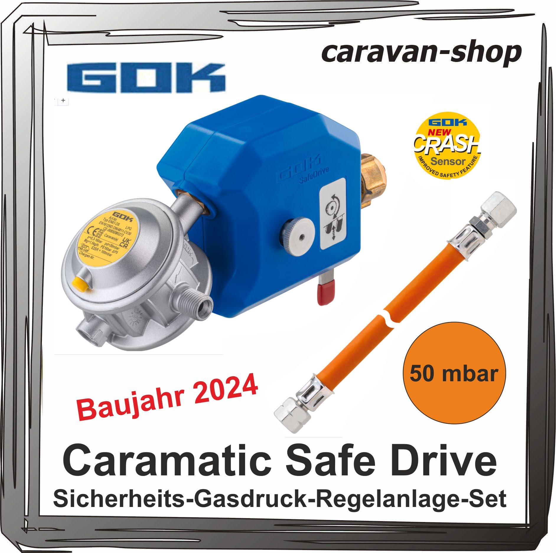 Generisch GOK Sicherheits Gasdruck Regelanlage 50 mbar Crash-Sensor Caramatic Save Drive Wohnmobil Wohnwagen von Generisch