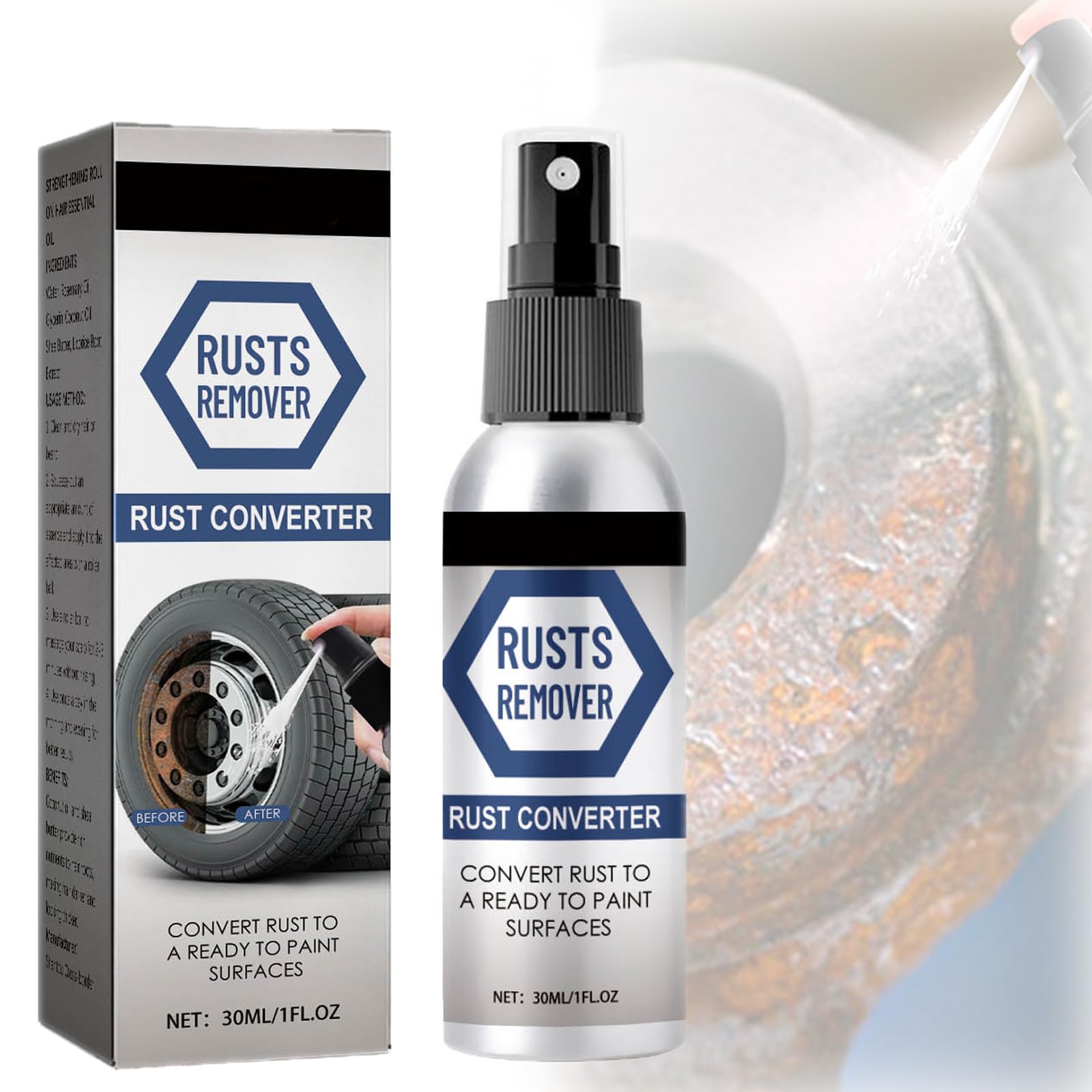 Generisch Rostumwandler Spray, Rust Remover Spray, Flugrostentferner Spülmaschine, Rust Converter, Autowartungsreinigung Rostlöser, Metal Rust Remover, Stainless Steel Rust Prevention Clean 30ml von Generisch