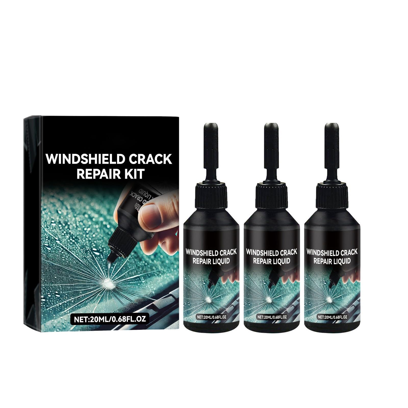 Generisch Steinschlag Reparaturset Windschutzscheibe Reiniger,Glas Reparatur Set,Windshield Repair Kit,Windschutzscheibe-Kratzer Entferner Kit Zur Reparatur Langer Rissen,Löchern,Rissen(3PCS) von Generisch