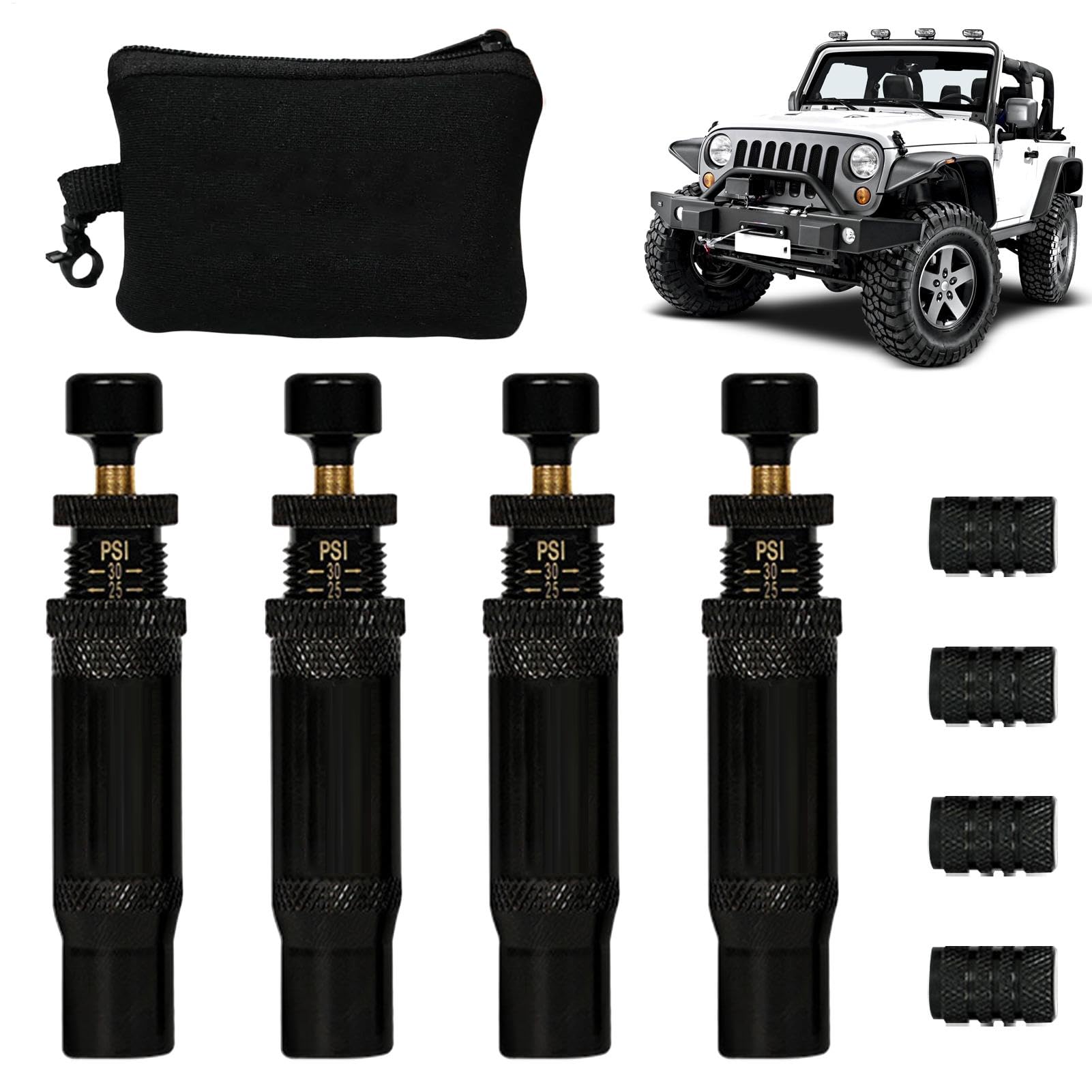 Generisch Tire Deflators, Adjustable Offroad Valve Stem Kit, 4-Piece 4x4 Spin-On Inflator, Auto-Stop Rapid Deflation 10-30 PSI, Essential for Offroad Vehicles 2.28 inches von Generisch