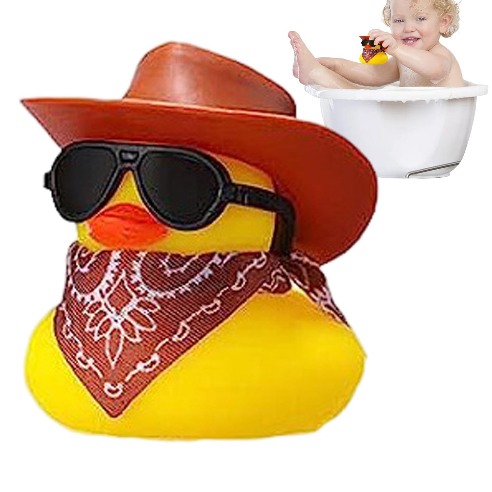 Gummiente mit Cowboyhut, Cowboy-Armaturenbrett-Ente - Cooles Auto-Enten-Ornament für Armaturenbrett - Cooles Armaturenbrett-Ornament, Geschenktütenfüller für Partygeschenke, Geburtstage, Badezeit, Kin von Generisch