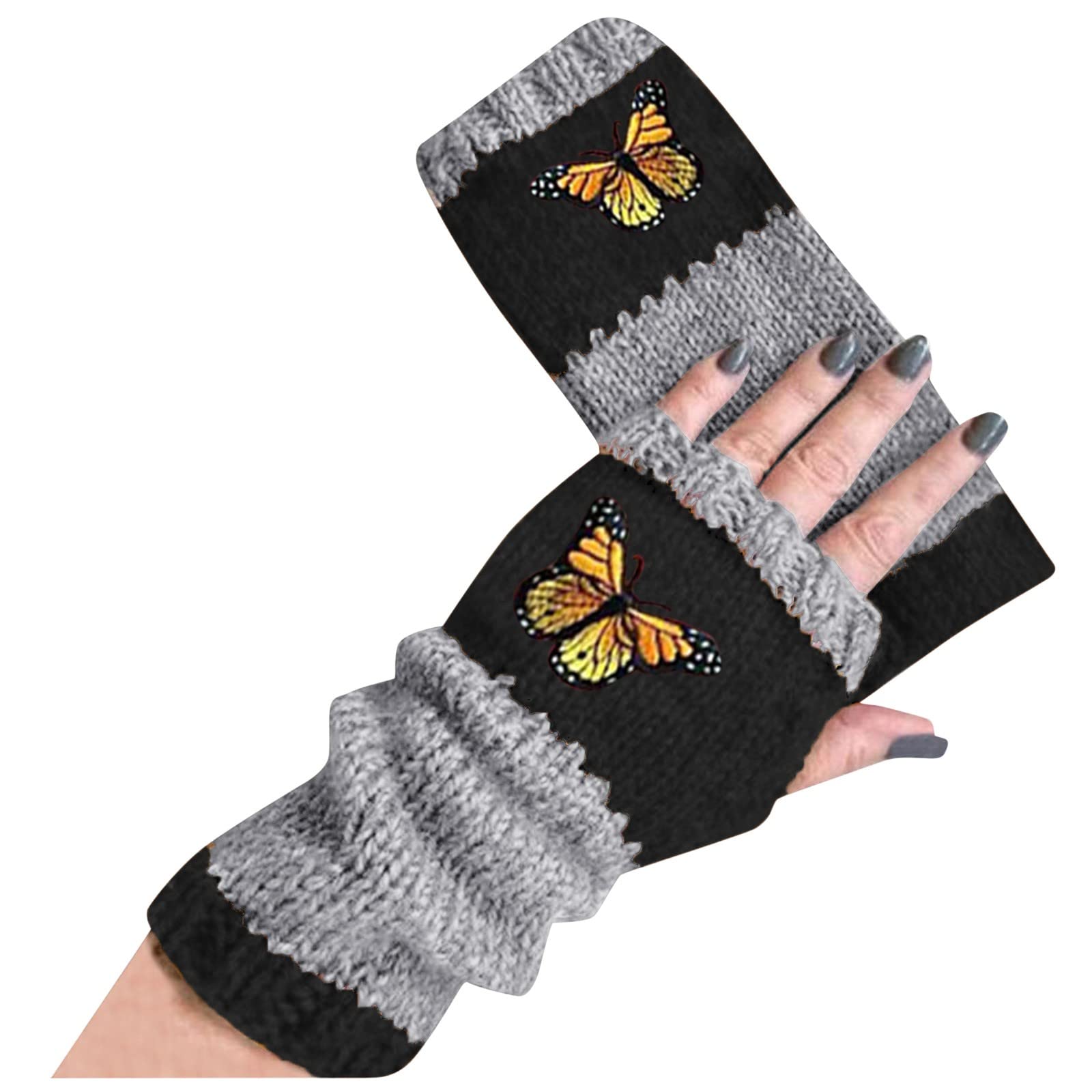 Handschuhe Damen Fahrradhandschuhe Arbeitshandschuhe Herren Winterhandschuhe Herren Fingerhandschuh Modische Strickhandschuhe Fäustlinge Stulpen Damen Hände Lange Handschuhe (Black, One Size) von Generisch