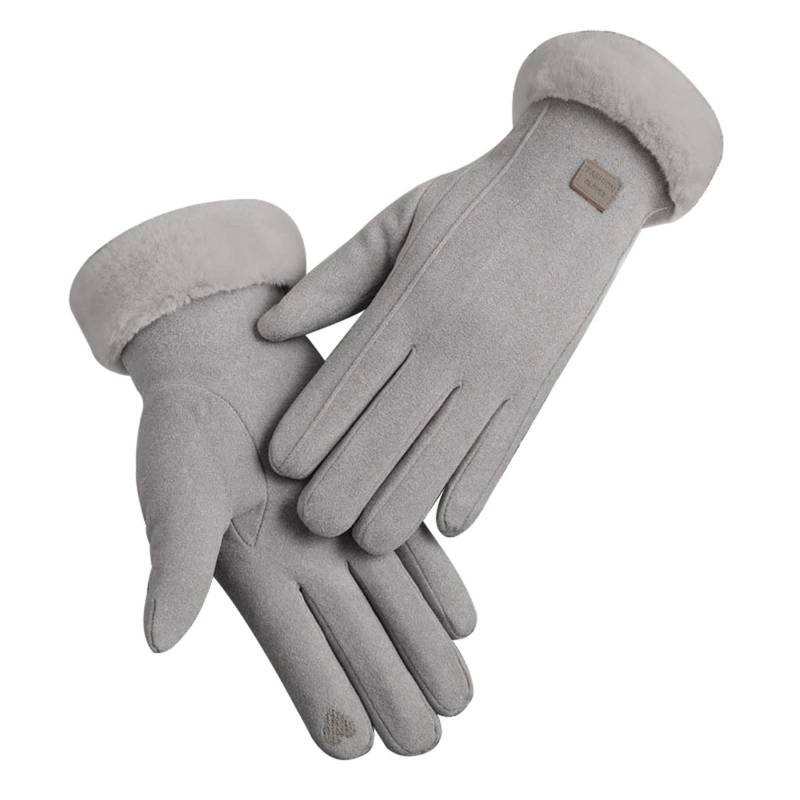 Handschuhe Damen Winterhandschuhe Schwarz Fahrradhandschuhe Damen Fingerhandschuh Radfahren Unisex Strickhandschuhe Mit Fleece Outdoor Sport Fahrhandschuhe (Grey, One Size) von Generisch