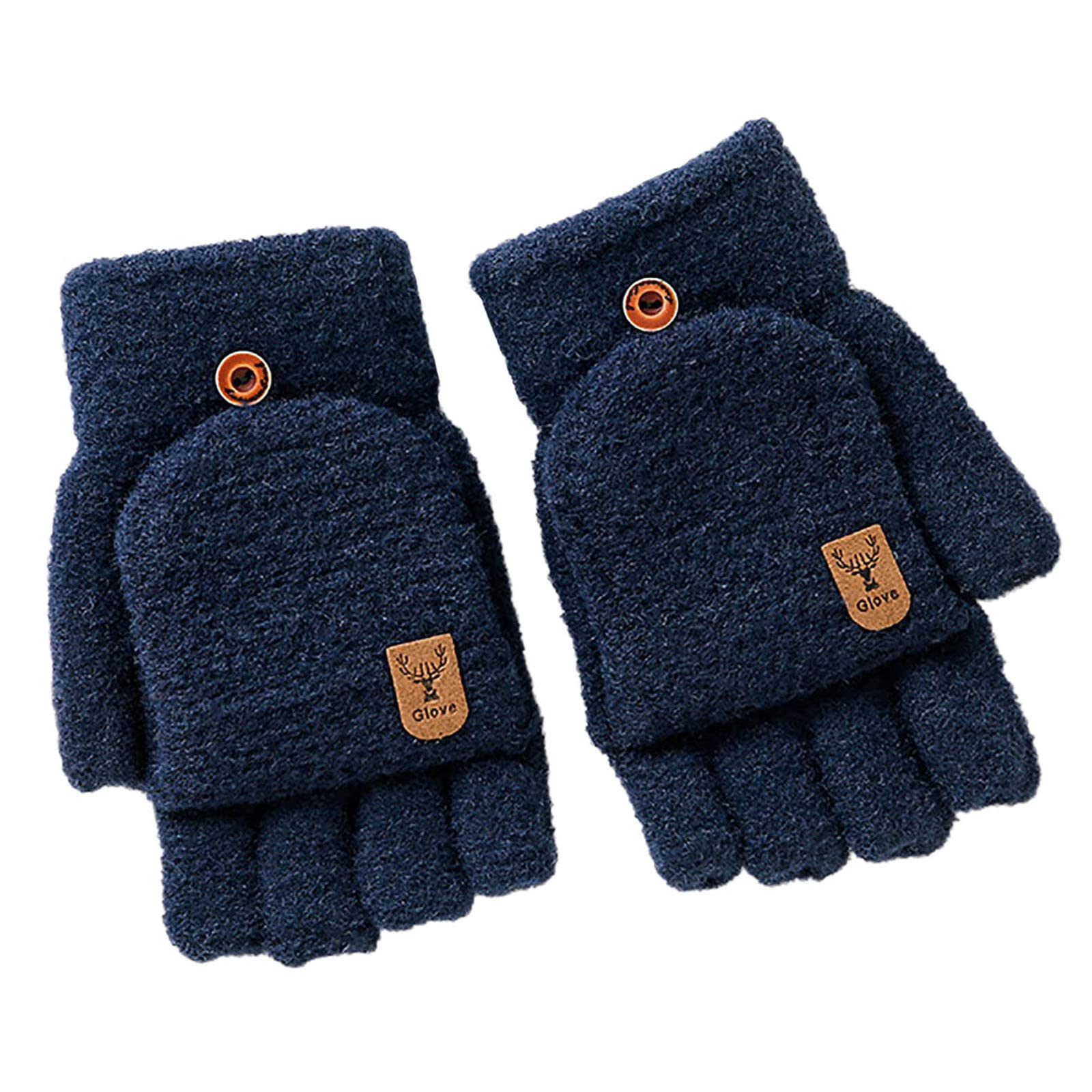 Handschuhe Herren Arbeitshandschuhe Fahrradhandschuhe Damen Outdoor Warme Winterhandschuhe Outdoor-Sport Schnee Skaten Unisex Strickhandschuhe Mit Fleece Halb Fingerlose Handschuhe (Navy, One Size) von Generisch