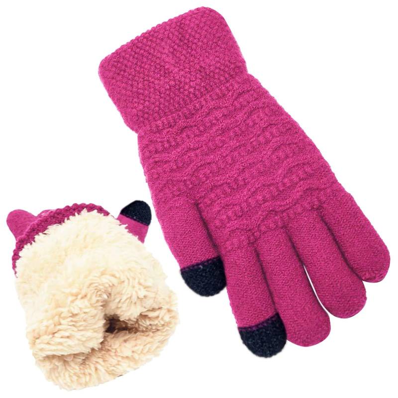 Handschuhe Touchscreen Damen Wolle Schirm. Damen-Thermo-Handschuh mit Zopfmuster aus Wolle und -Futter für kaltes Wetter (Hot Pink, One Size) von Generisch