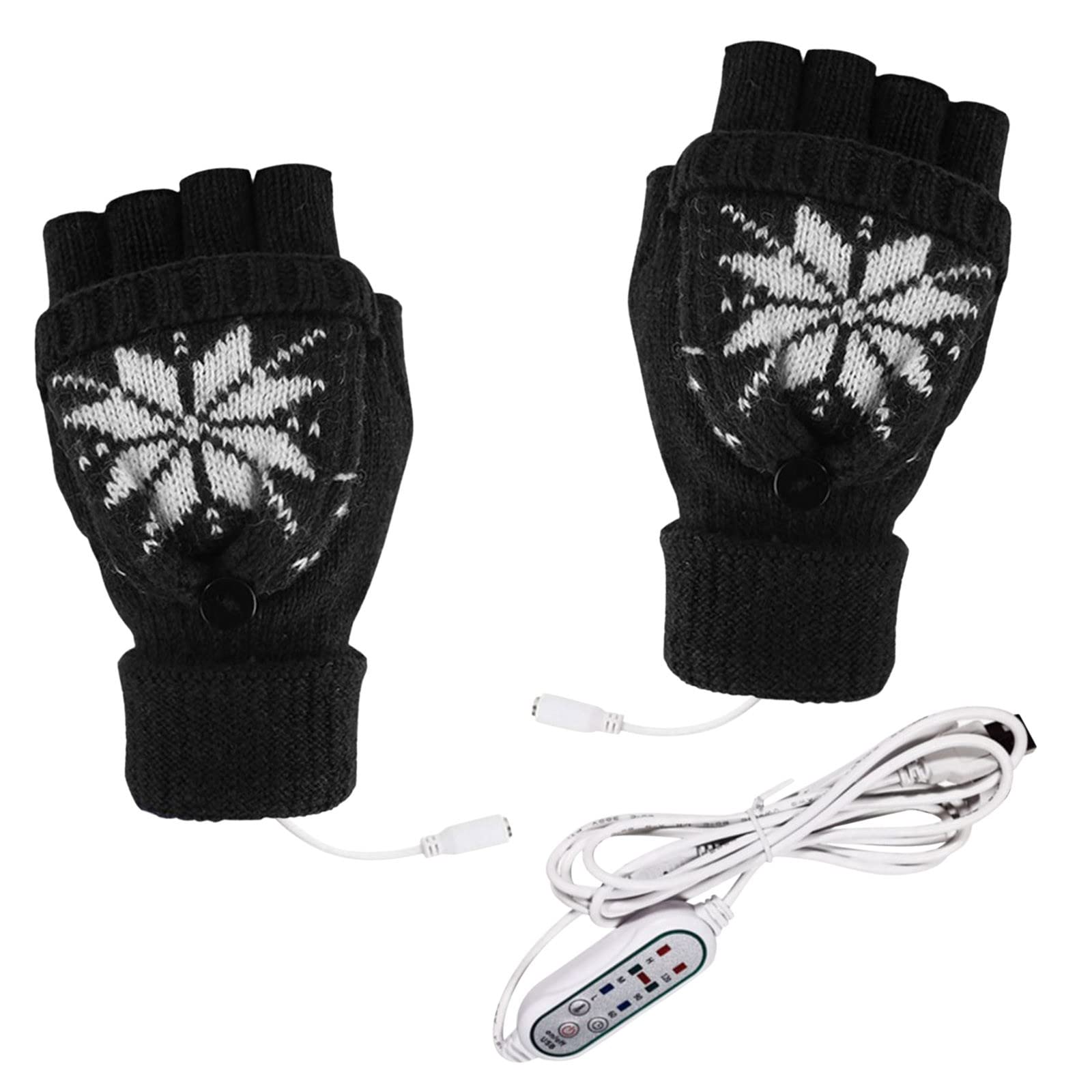 Handschuhe Weiss Lang Knit Timing Winter USB Speed Unisex Handschuhe mit drei Temperatureinstellungen Arbeitshandschuhe Christmas Connection Beheizte Innenhandschuhe FäUstlinge Wolle (Black, One Size) von Generisch