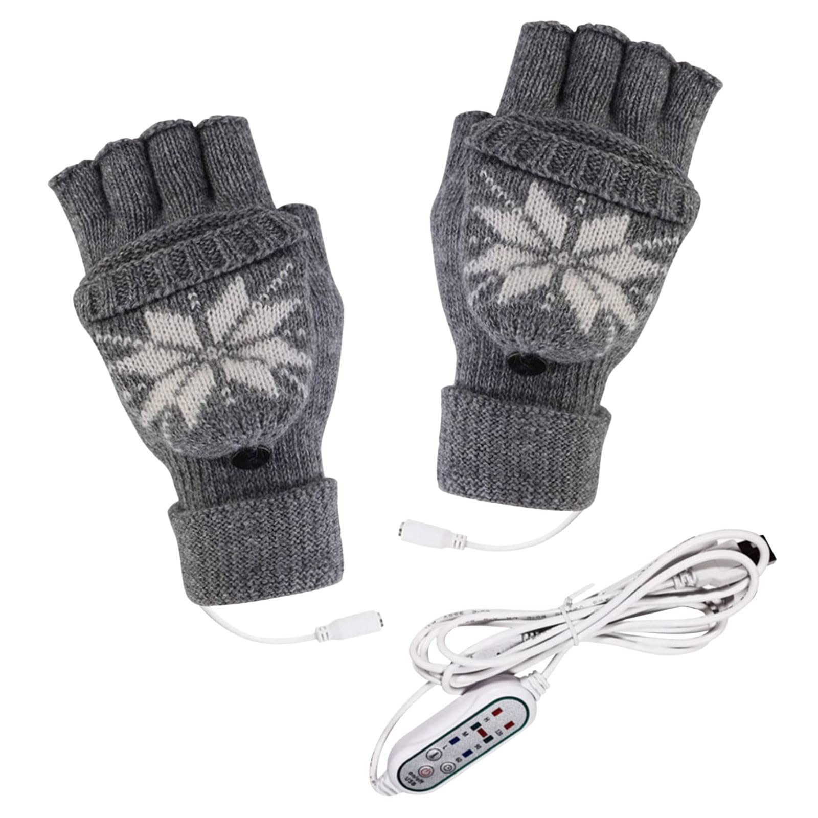 Handschuhe Weiss Lang Knit Timing Winter USB Speed Unisex Handschuhe mit drei Temperatureinstellungen Arbeitshandschuhe Christmas Connection Beheizte Innenhandschuhe FäUstlinge Wolle (Grey, One Size) von Generisch