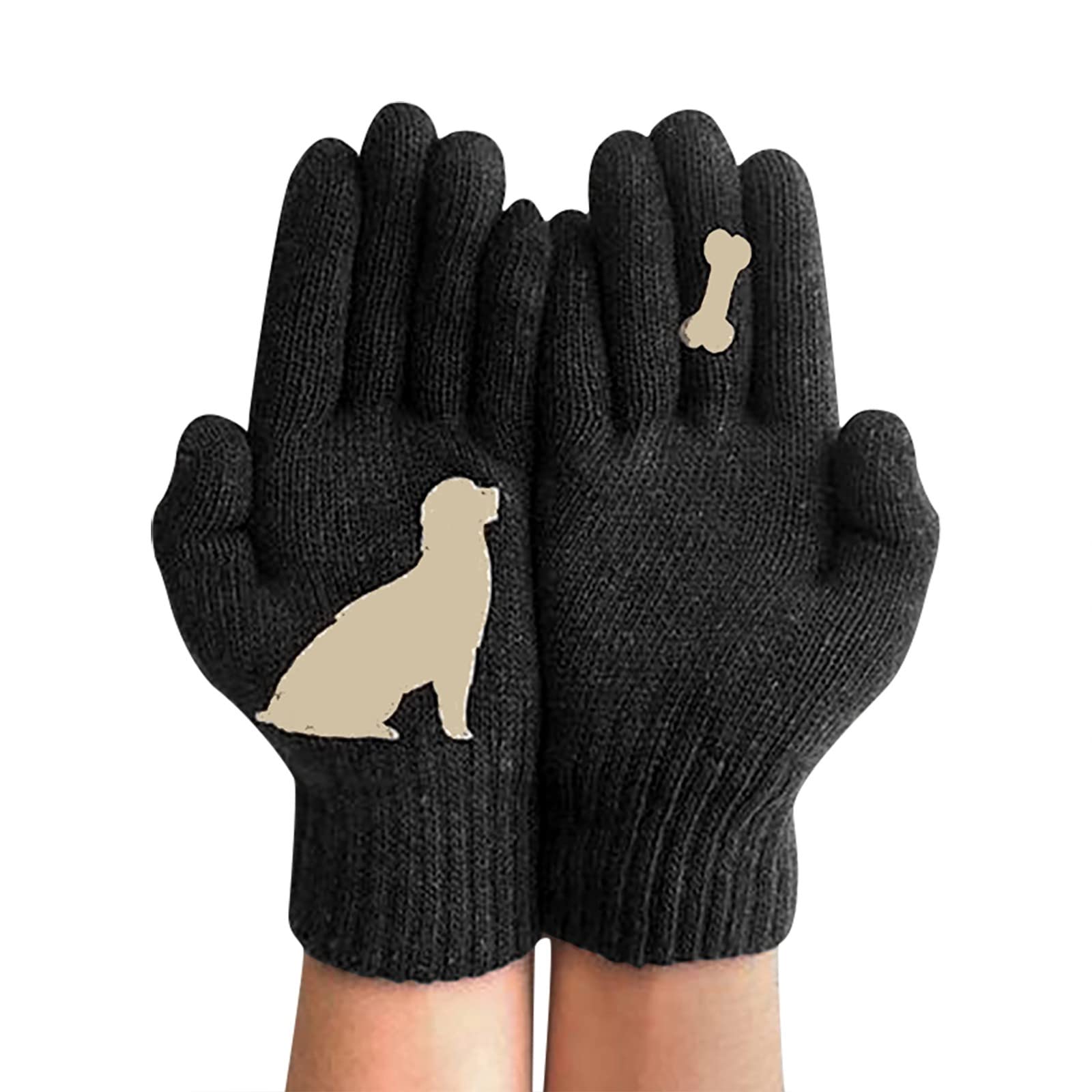 Handschuhe Winter Handschuhe Damen Arbeitshandschuhe Herren Winterhandschuhe Herren Fingerhandschuh Radfahren Unisex Strickhandschuhe Mit Fleece Druck Outdoor Hundehandschuhe (Black, One Size) von Generisch