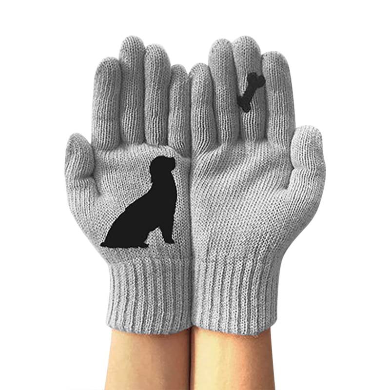 Handschuhe Winter Handschuhe Damen Arbeitshandschuhe Herren Winterhandschuhe Herren Fingerhandschuh Radfahren Unisex Strickhandschuhe Mit Fleece Druck Outdoor Hundehandschuhe (Grey, One Size) von Generisch