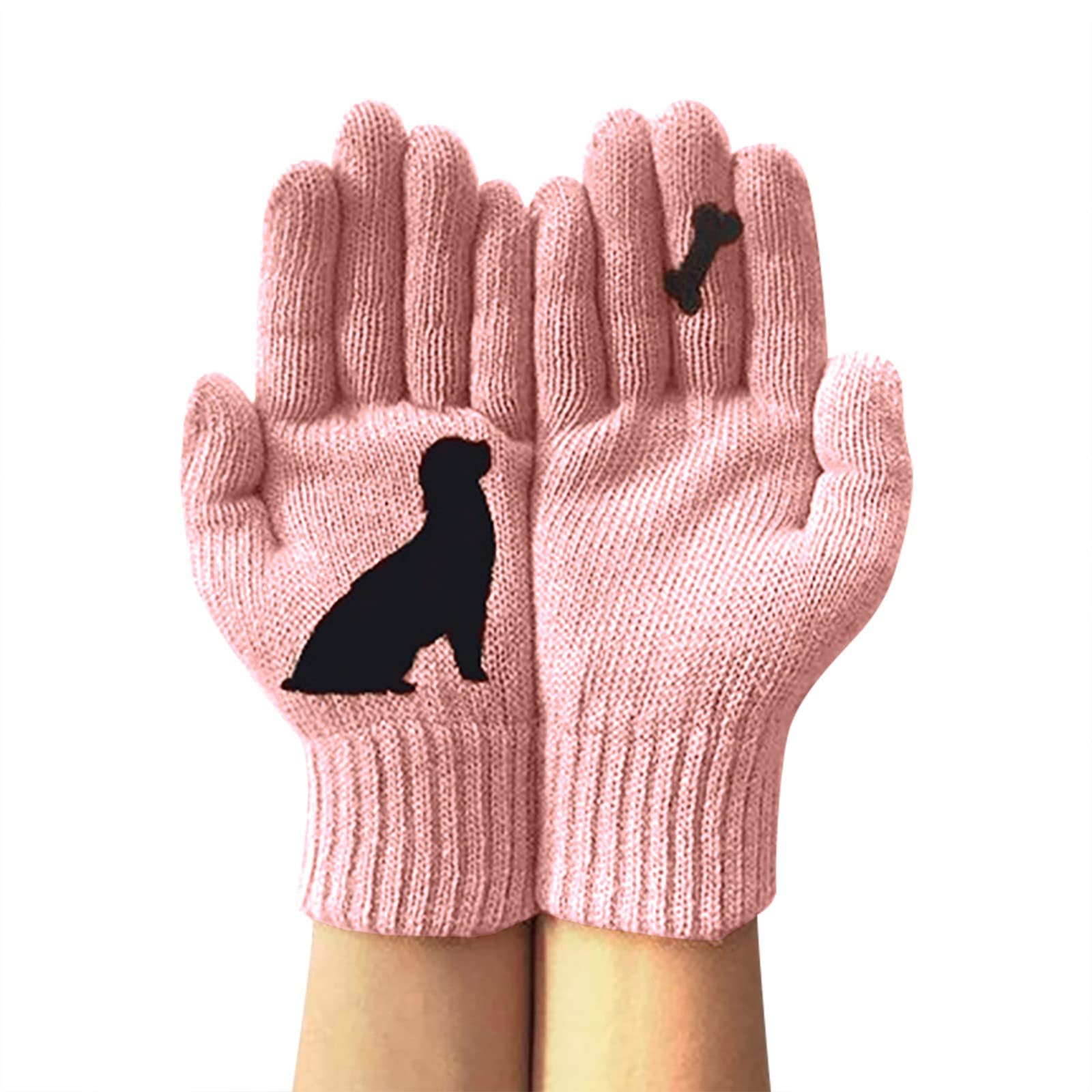 Handschuhe Winter Handschuhe Damen Arbeitshandschuhe Herren Winterhandschuhe Herren Fingerhandschuh Radfahren Unisex Strickhandschuhe Mit Fleece Druck Outdoor Hundehandschuhe (One Size) von Generisch