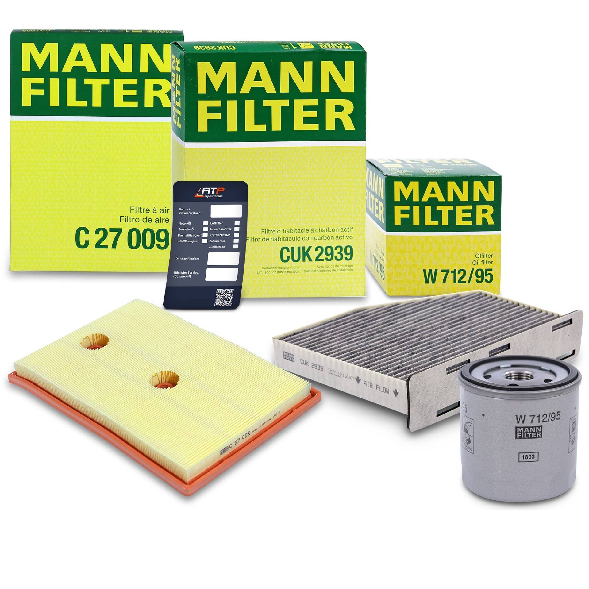 MANN-FILTER Inspektionspaket Filterset 1x Ölfilter, 1x Luftfilter, 1x Innenraumfilter (Aktivkohlefilter), 1x Ölwechselanhänger, von Generisch