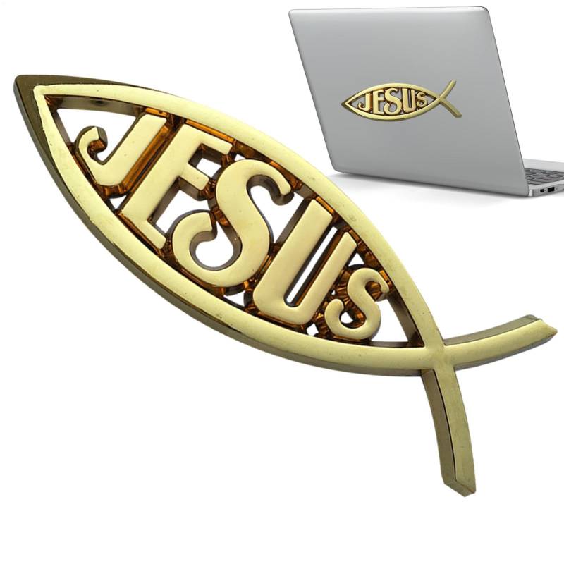 Jesus-Fisch-Aufkleber - Jesus-Fisch-Auto-Emblem | 3D JESUS Christus Fisch Für Auto Motorrad | Kunststoff Jesus Ichthys Fisch Autoaufkleber, Autoaufkleber Aus Acryl, Religiöse Wiederverwendbare Au von Generisch