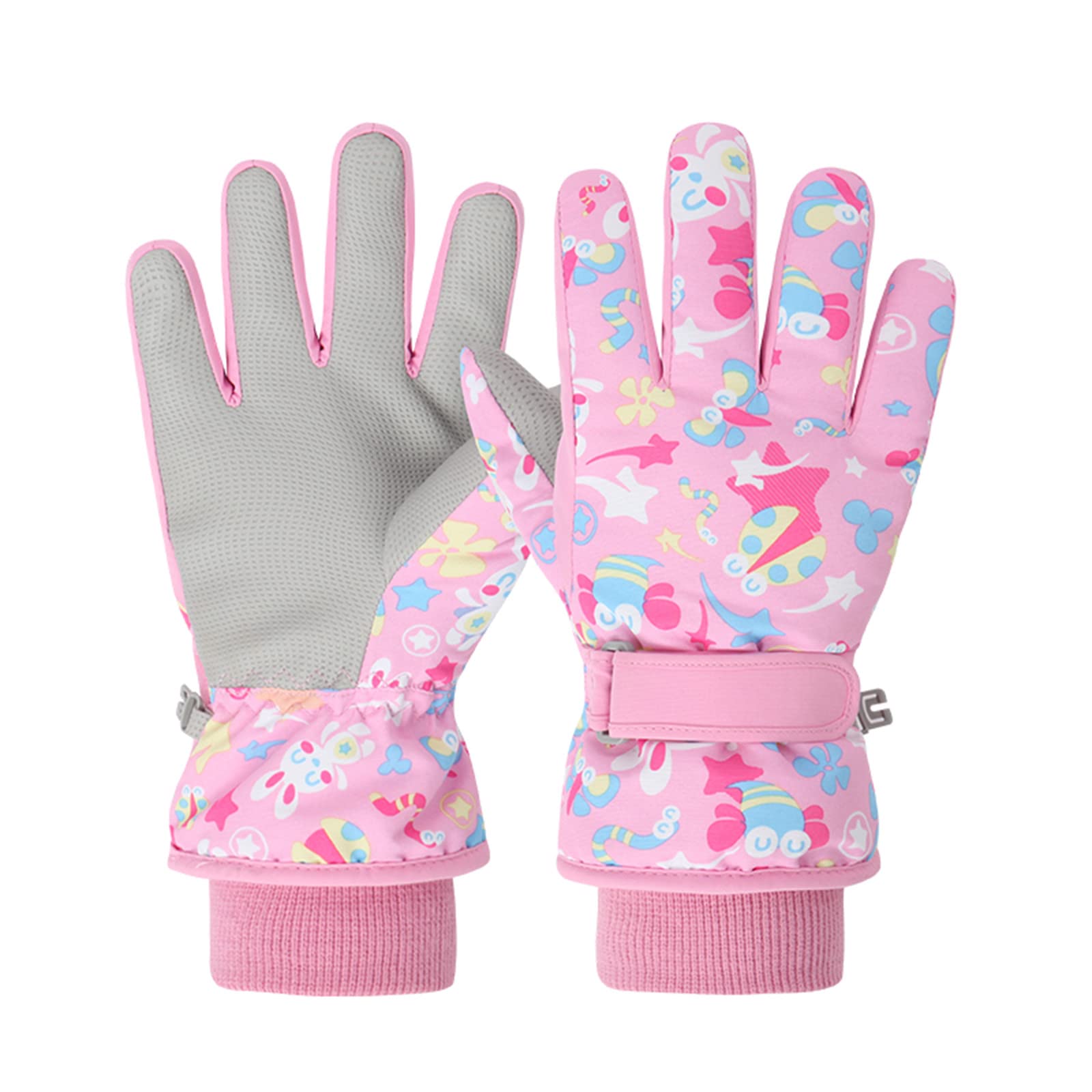 Kinder Druck Winter Skihandschuhe Thermohandschuhe Thermo Fahrradhandschuhe Kinder Winddichte Handschuhe Fäustlinge für Frauen Kaltes Wetter Beheizt Winter (Rosa, 9-13 Jahre) von Generisch