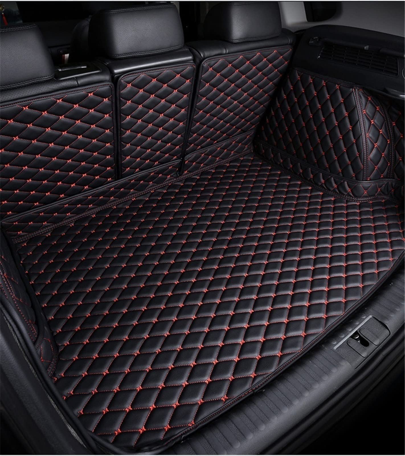 Kofferraummatte Für Q7 5Seats 2016-2019 All Weather XPE Leder Custom Rear Cargo Cover Carpet Liner Heckteile Boot Gepäckpolster Langlebiges Kofferraum(Schwarz Rot) von Generisch